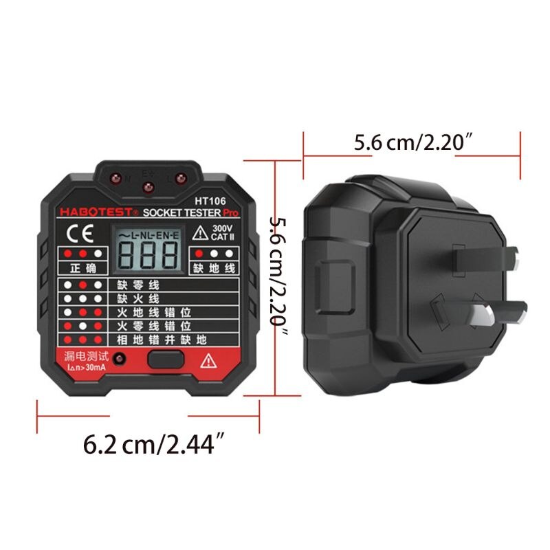 HT106 Electric Socket Tester Neutral Live Earth Wire Testing Circuit Polarity