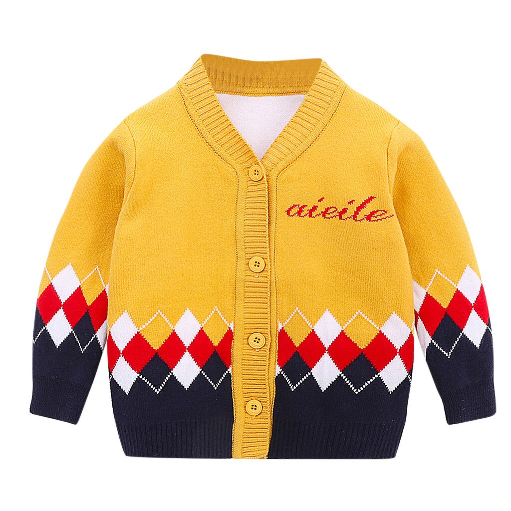 Children's Wear Cardigan sweater for girls Long Sleeves children's sweater Baby Warm Coat jacket for girls Button #SH: Yellow / 24M