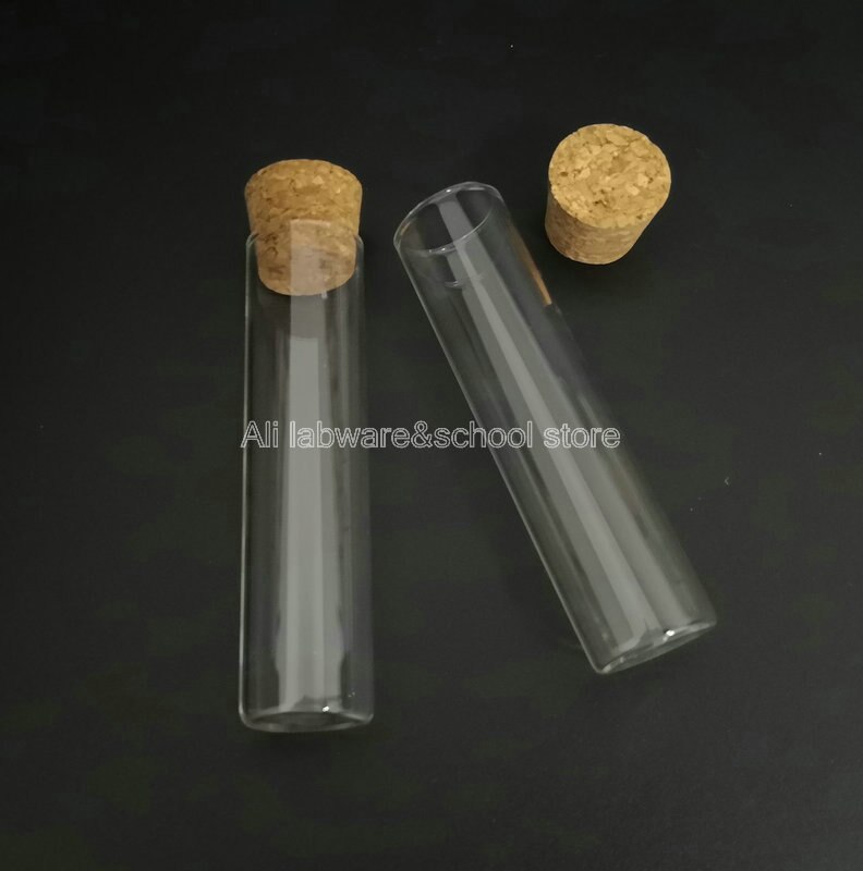 20pcs/pack Glass 25x100mm Clear Flat Bottom Glass Test Tube With Cork Stopper Lab Glassware For