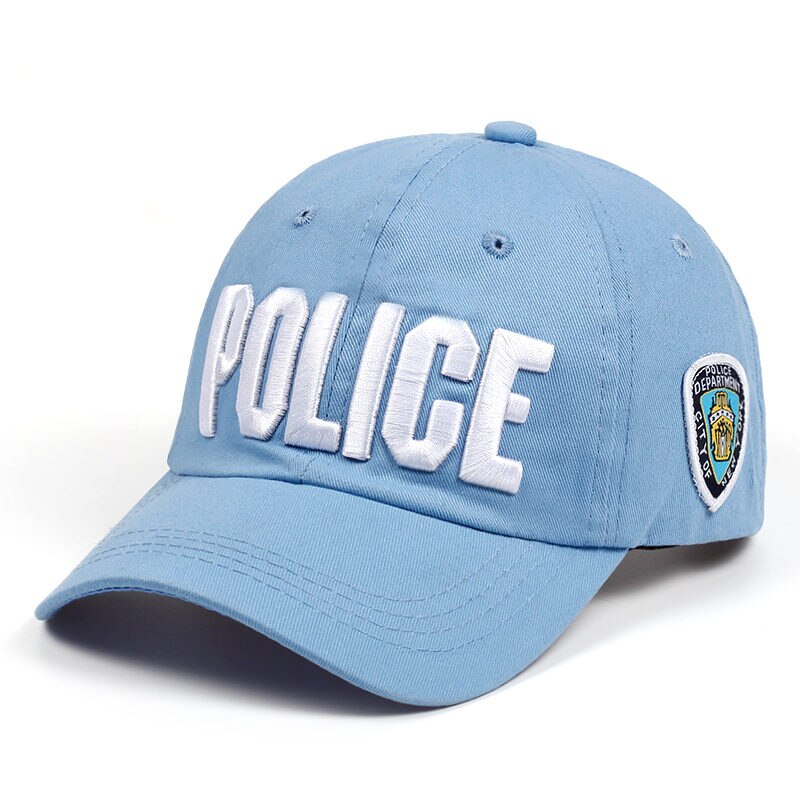 POLICE embroidery baseball cap hip hop adjustable hat men and women outdoor sports caps casual dad hats: Sky Blue