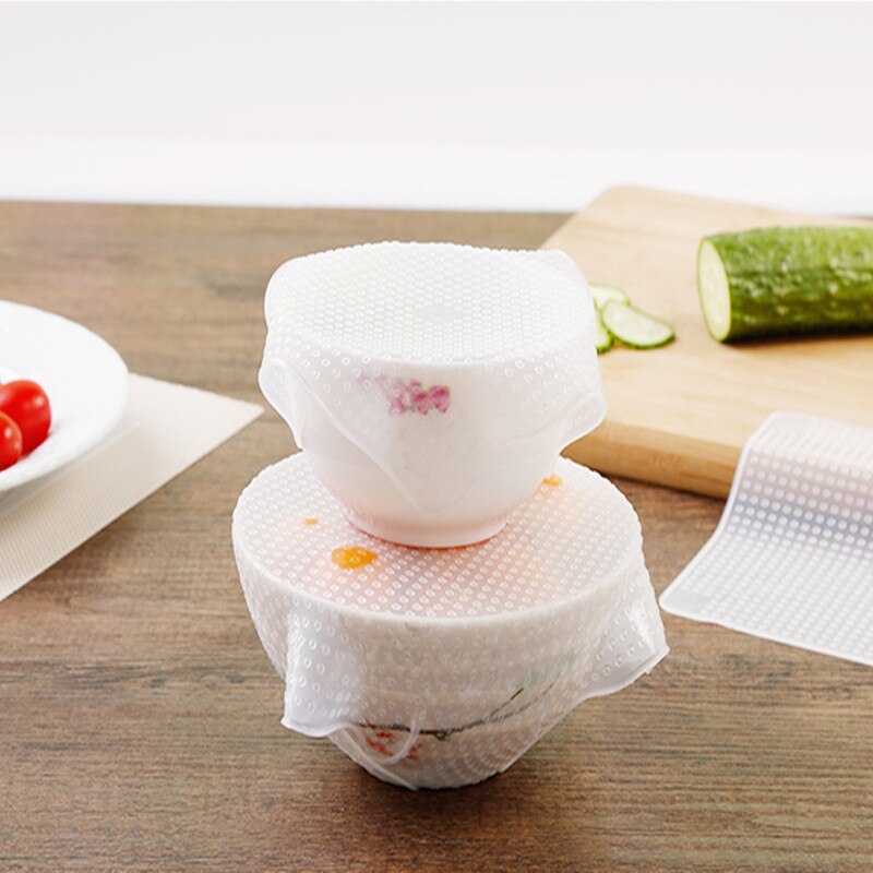 Película de silicona adhesiva transparente, conjunto de 4 unidades, papel para guardar alimentos frescos, envolturas de comida, tapa de sellado al vacío, herramienta para envolver la cocina