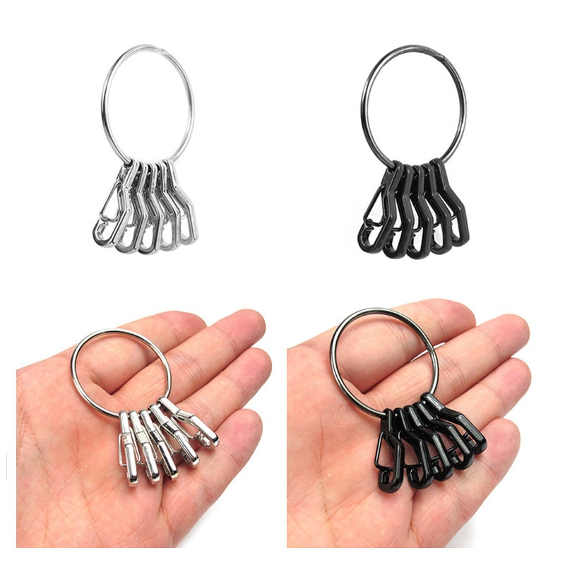 Mini 1pc snabbkoppling nyckelring med 5 st tec legering fjäder krok nyckelring set utomhus hängande spänne karbinhake nyckelring nyckelring