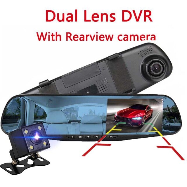 Fuld  hd 1080p bil dvr kamera auto 4.3 tommer bakspejl digital bil kørsel videooptager dobbeltlinser registratorisk videokamera: Med bakkamera / Ingen