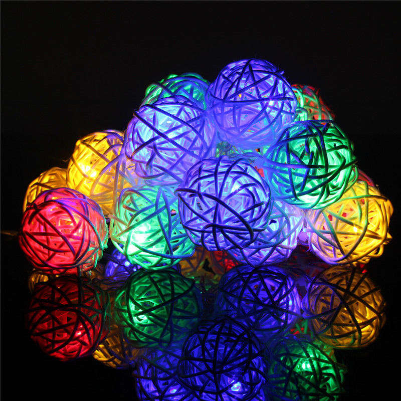 3M 20 LED Rattan Kugeln Lichterketten Batterie Gebühr Girlande Baumwolle Ball Licht Weihnachten Lichter für Terrasse Hochzeit Dekor: Mehrfarbig