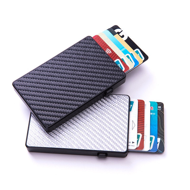 Nastassa Card Case Houder Rfid Blocking Metalen Koolstofvezel Credit Card Case Veilig Portemonnee Automatisch Geknald Up Cover Purse