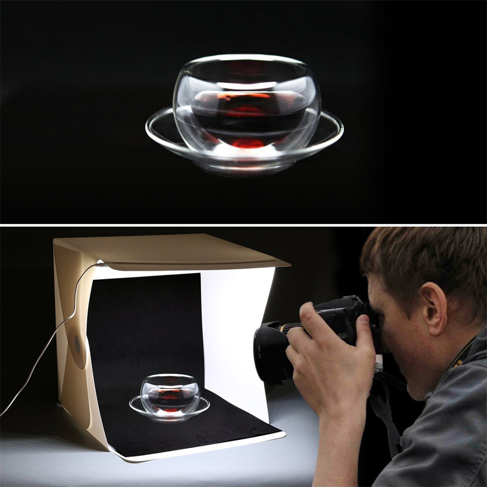 24 cm/9 'Mini Falten Leuchtkasten Studio Fotografie Softbox LED Licht Weichen Kasten Kamera Foto Hintergrund Beleuchtung Kasten Vorhang Bausatz