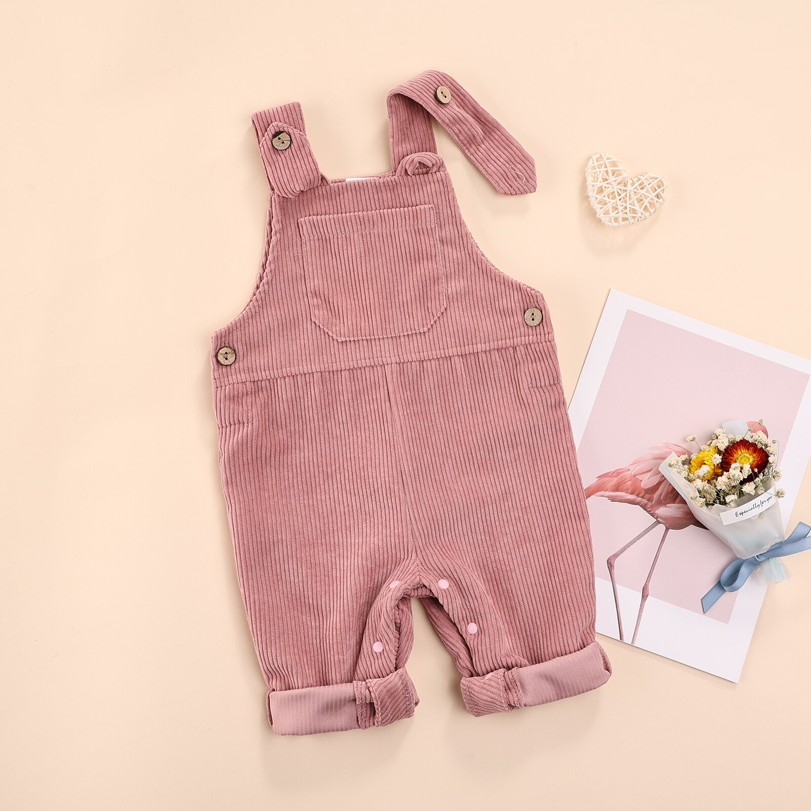 Herfst Winter Peuter Baby Bib Broek Corduroy Overalls Effen Kleur Vierkante Hals Jumpsuit Met Drukknopen Voor Peuter Meisjes