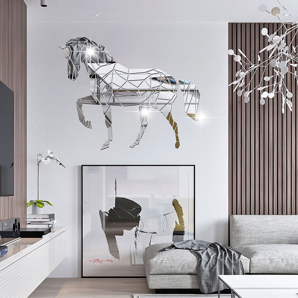 Cheval en forme de miroir acrylique Stickers muraux chambre salon décor accessoires de décoration de la maison