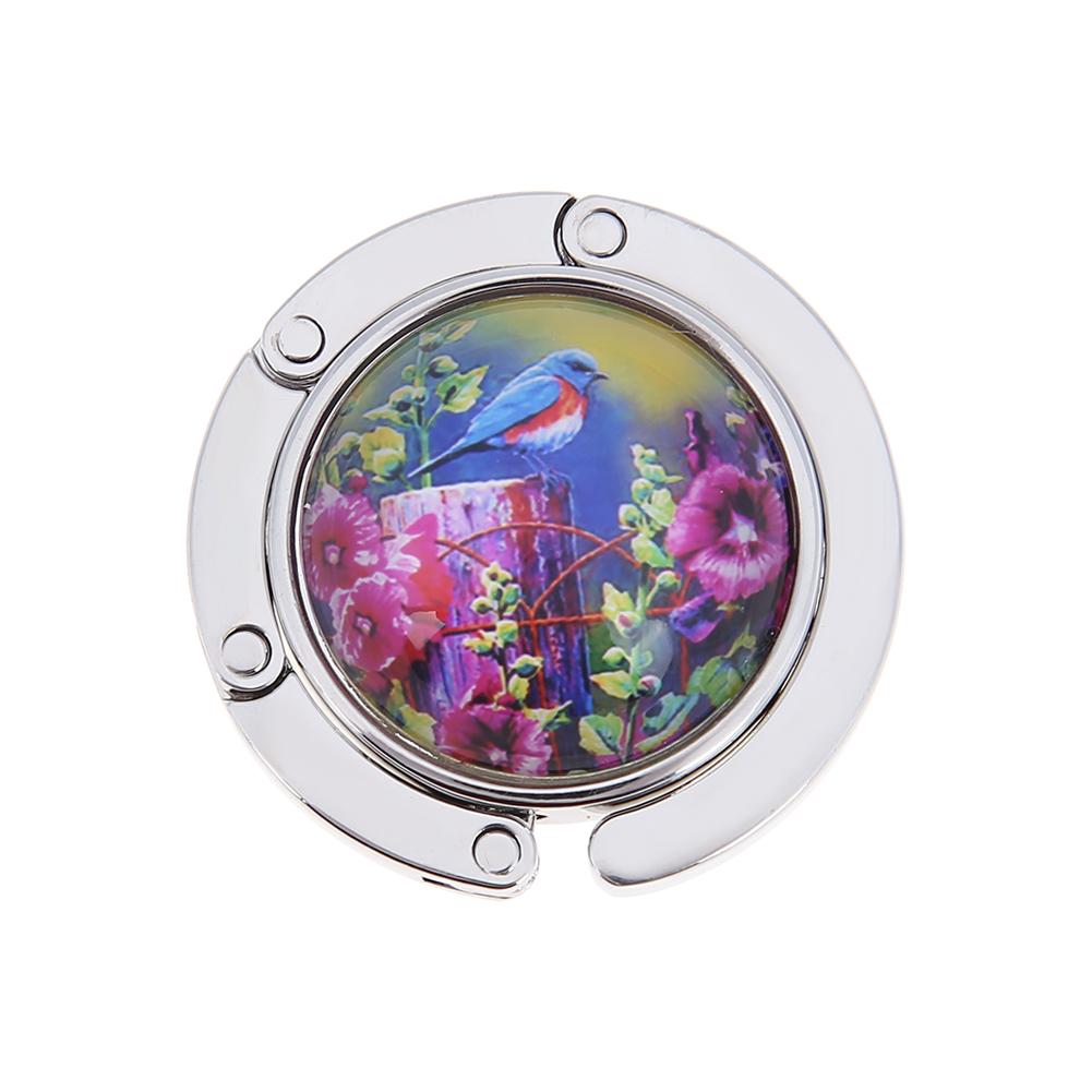 Gancho Metálico Redondo y Plegable para Colgar en la Mesa, 1 Unidad, Soporte con Dibujo de Flores y Aleación de Cristal, Colgador en Suspensión Portátil para un Objeto o para Bolso de Mano: CT026