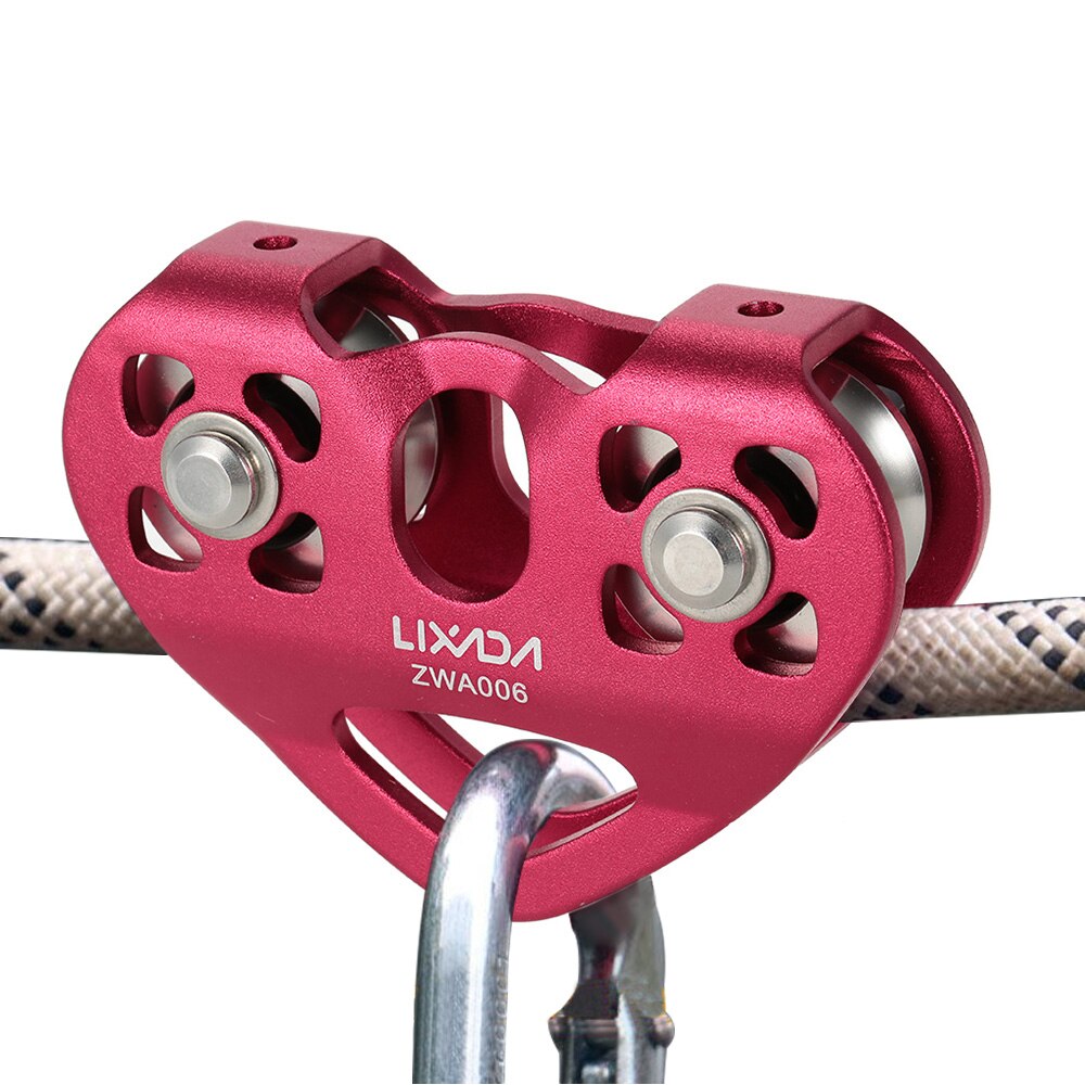 Lixada 30kN Cable Trolley Pulley with Ball Bearing Outdoor Rock Ice Climbing Accessories Caving Rescue Aluminum Alloy Pulley: Burgundy