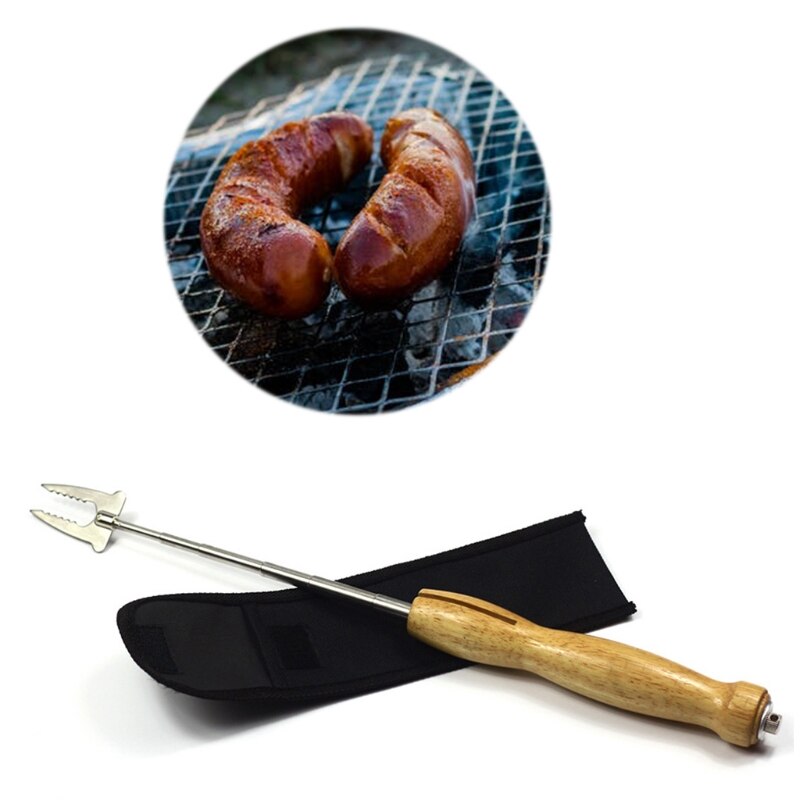 Uitschuifbare Barbecue Naalden Marshmallow Roosteren Sticks Met Houten Handvat Telescopische Spiesjes Voor Kampvuur Firepit LX9C