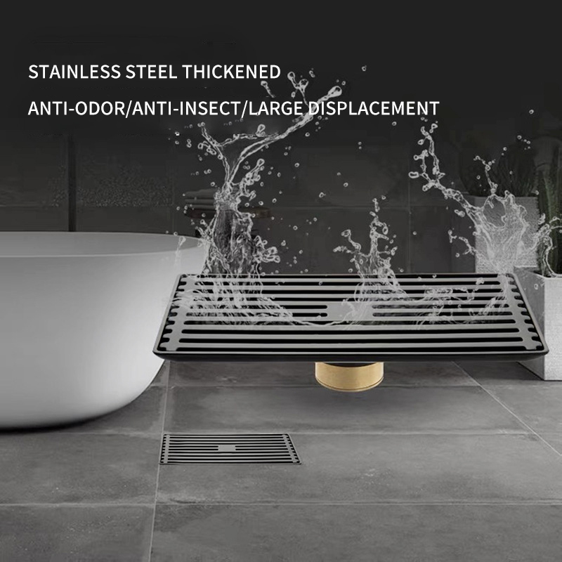 Thickened Stainless Steel Floor Drain Solid Large Displacement Strip Bathroom Hotel Rectangular Floor Drain