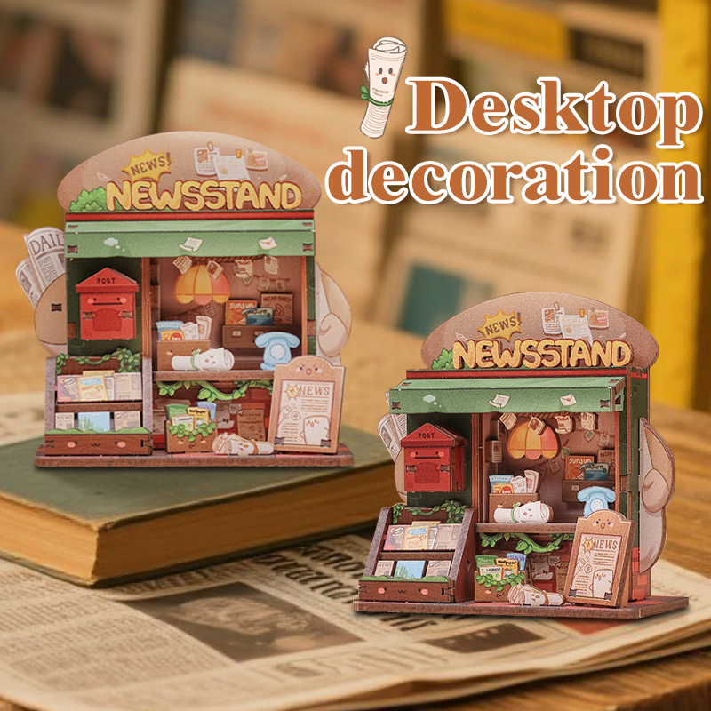 CUTEBEE Mini Store Series DIY Miniature House 3D Wooden Puzzle Toys Handmade Dollhouse Kit for TaleBox Newsstand