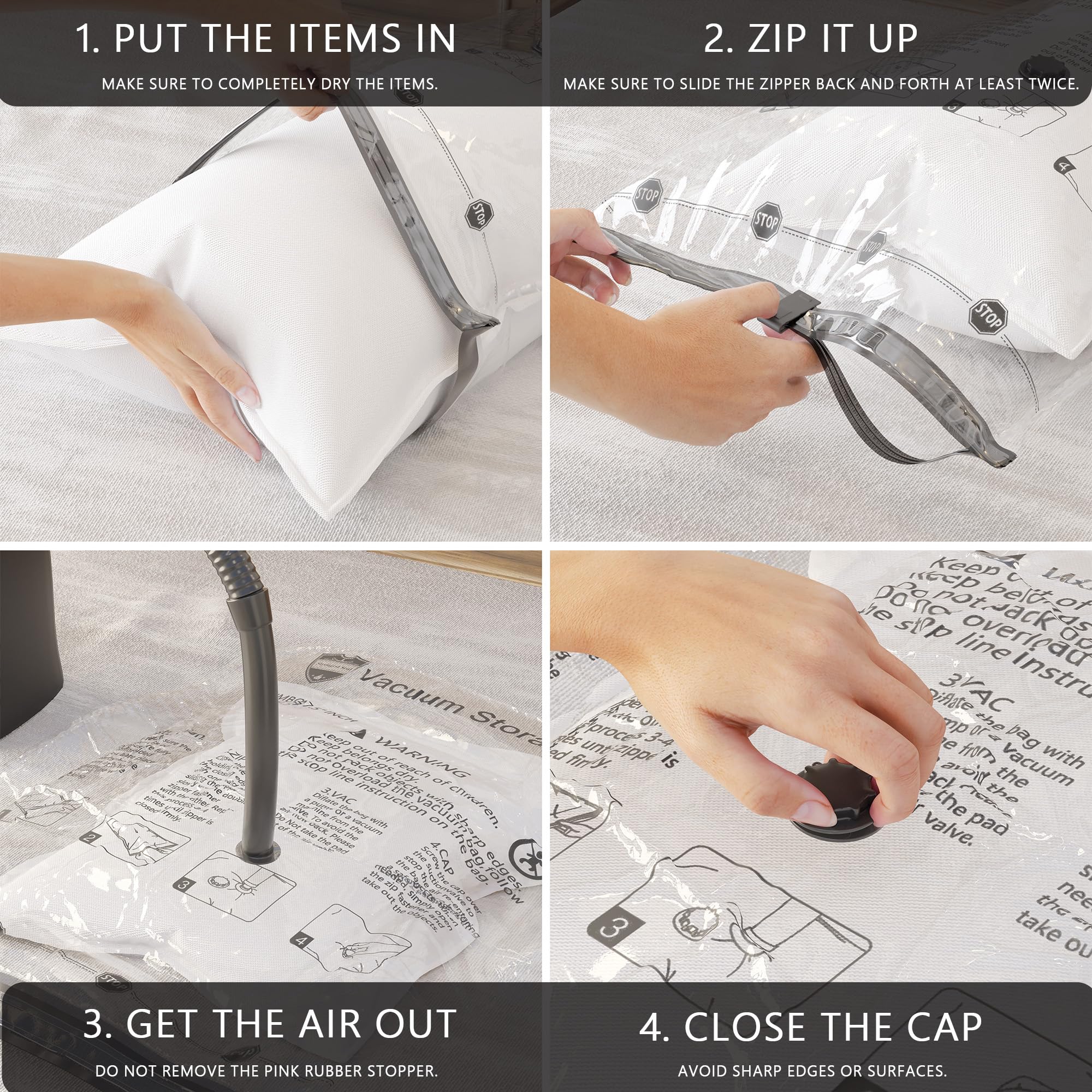 4-8 Pack Vacuum Storage Bags Space Saver Bags Compression for Comforters Blankets Bedding Organizer Clothes Travel Storage