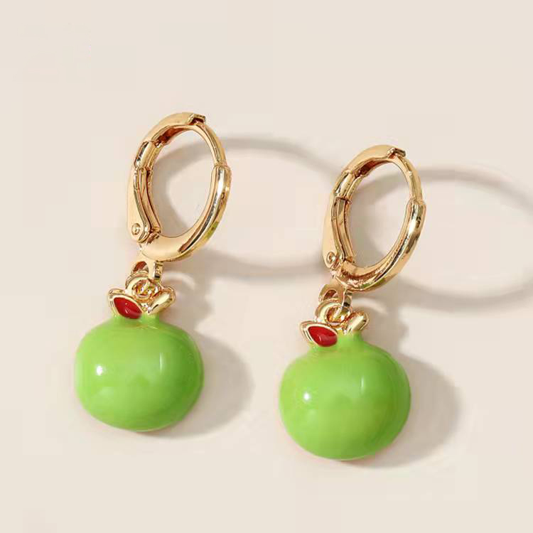 Pendientes de esmalte rojo y verde brillante para mujer, aretes colgantes con forma de manzana, Piercing, de , boda