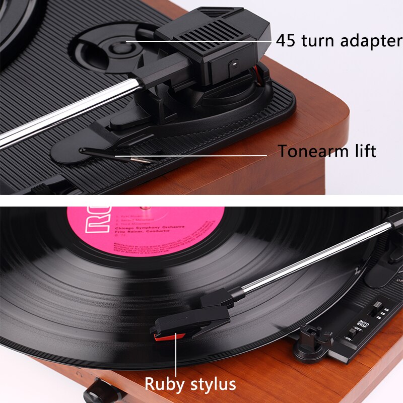 Bluetooth speaker retro phonograph gramophone vinyl record player turntable player headphone output RCA audio output 33/45/78RPM