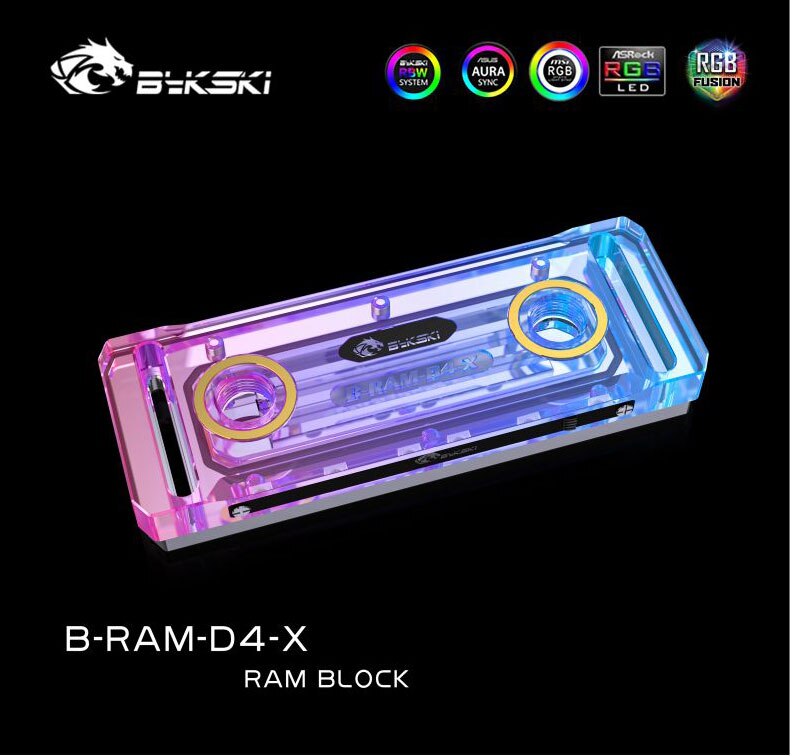 Bykski RAM Water Cooling Block RGB, Transparent Support 2/4 Channels Memory Cooler Liquid Radiator, 5V/12V SYNC, B-RAM-D4-X