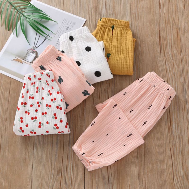 Kids Pants Cartoon Girls Pants For Boy Cotton Silk Breathable Anti-mosquito Harem Casual Long Pants Children Trousers Bloomer