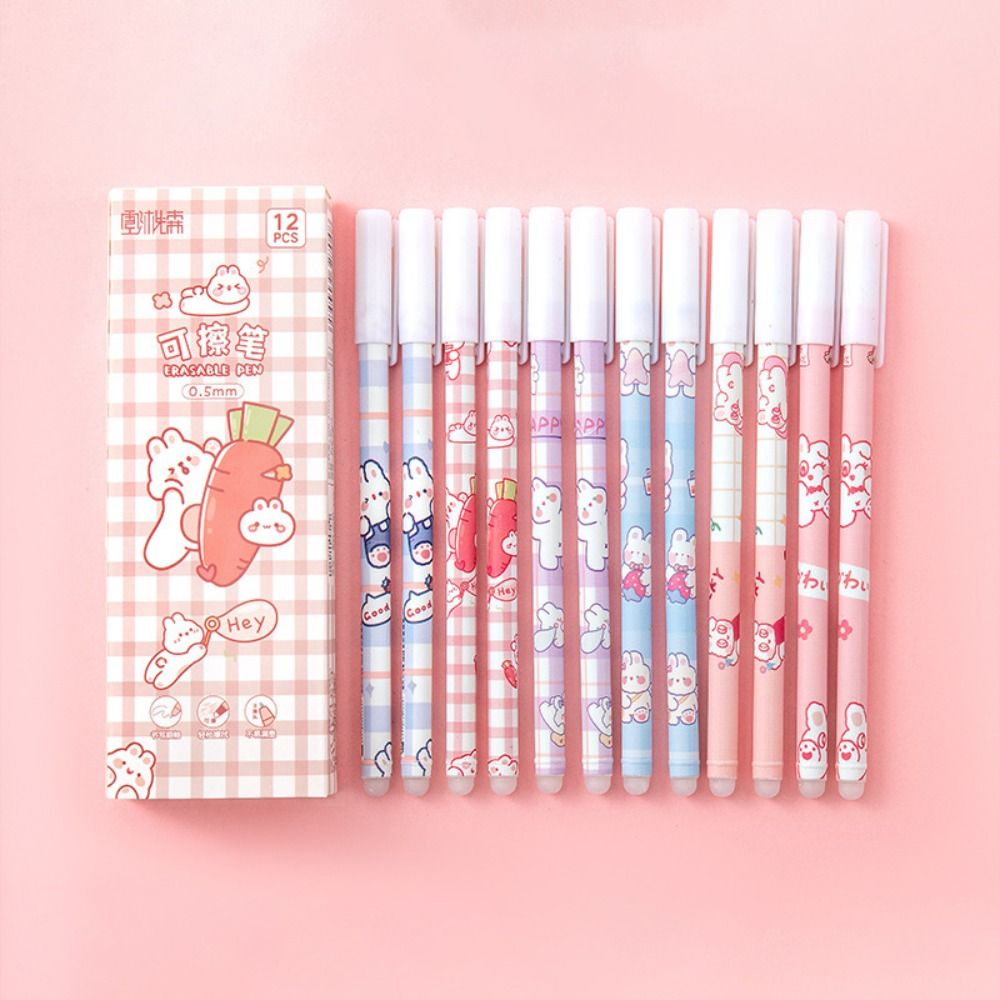 12PCS/Box 0.5mm Blue Ink Ballpoint Pen Bear Peach Astronaut Quick Drying Erasable Pen Gel Pens School Office Supplies: green