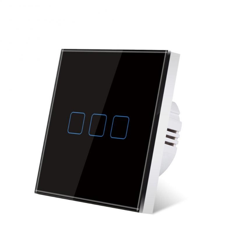 AUBESS 1 2 3 Gang EU Touch Switch LED Backlight Panel Tempered Crystal Glass Wall Light Sensory AC100-240V Switches Interruptor: black white three