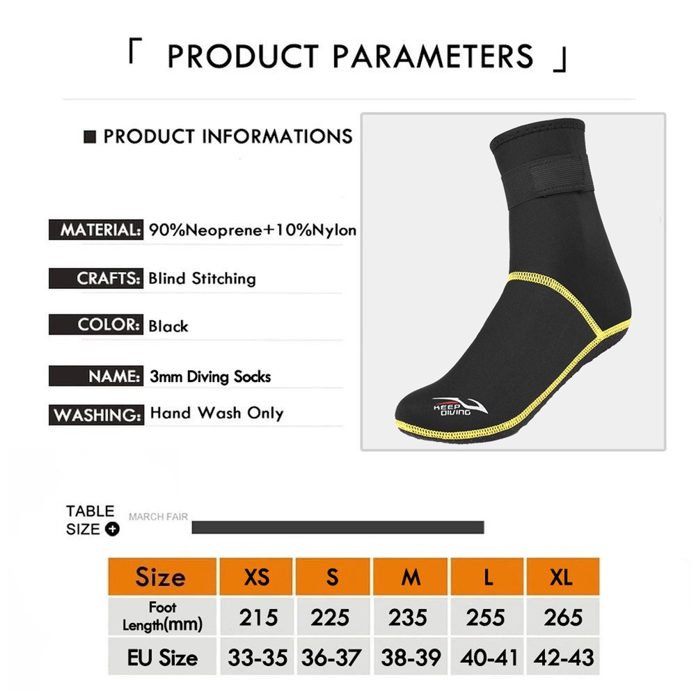 3mm Neoprene Diving Socks Boots Unisex Beach Anti Slip Water Socks Thermal Wetsuit Boots for Rafting Snorkeling Sailing Swimming