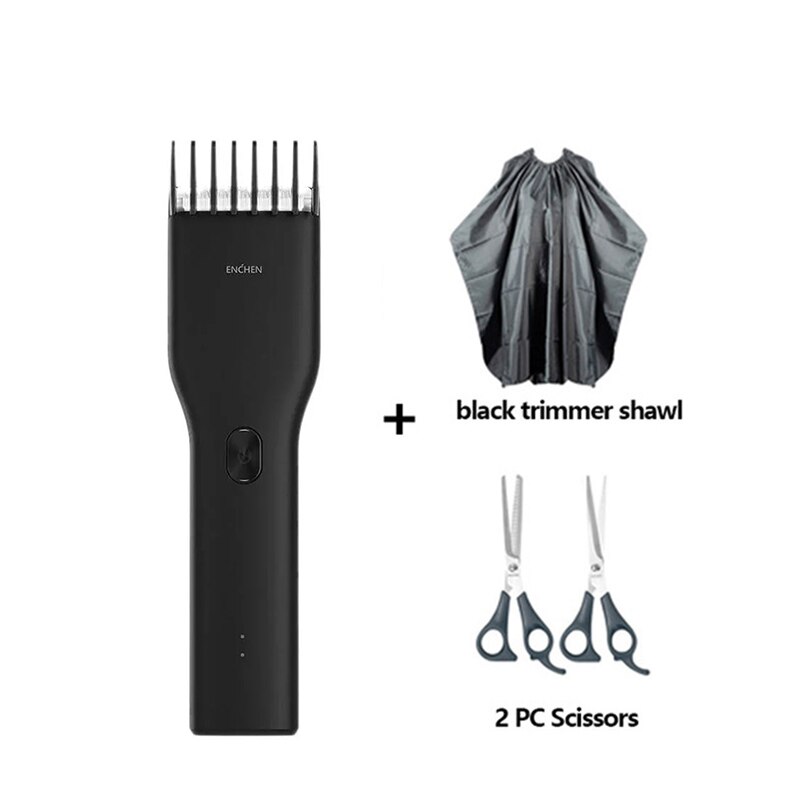 Xiaomi ENCHEN Boost Hair Trimmer Men's Electric Hair Clipper USB Rechargeable Hair Cutter for Men Adult Razor: Black Family Set