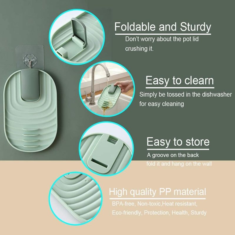 Kitchen Foldable Ladle Spoon Rest Utensil Organizer Spatula Tongs Holder Stand Racks Pot Lid Storage Pad Rack Plastic Lid Holder