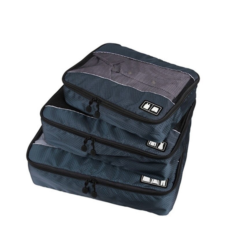 3 unids/set ropa cubos de embalaje bolsa de viaje para camisas y pantalones de ropa bolsas de organizadores de equipaje Necessaire: Gris