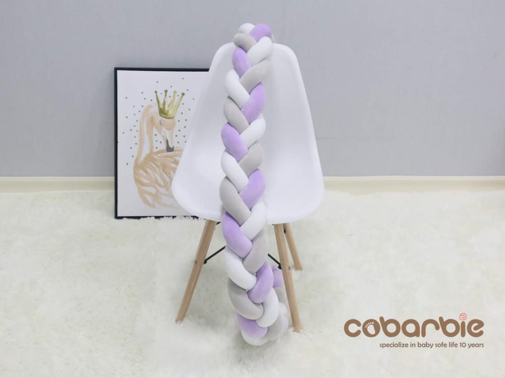 100 Cm Gevlochten Crib Bumpers + Knoop Kussen Kussen, Kwekerij Beddengoed, Cot Kamer Dector: grey white purple