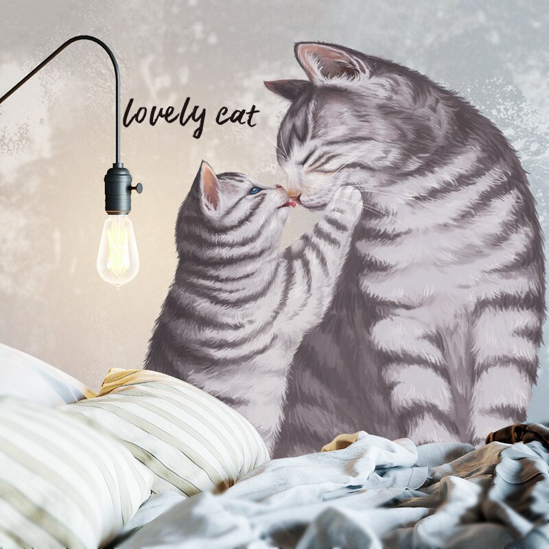 Lindo gato pintado a mano realista pegatina de pared decoración de cabecera de habitación Pared de tienda de mascotas decoración pegatinas de ventana autoadhesivo decoración del hogar