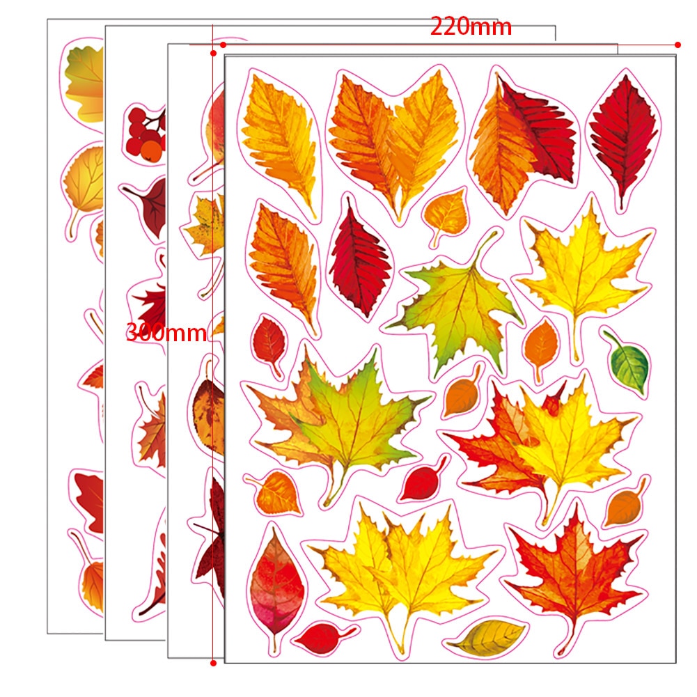 8pcs/set No Glue Removable Autumn Maple Leaves Wall Art Static Sticker Home Decor Window Clings Universal PVC Long Lasting DIY