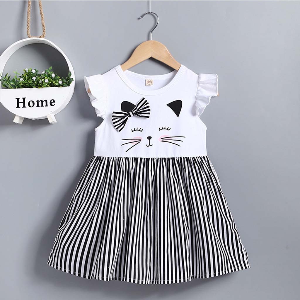 OBiQuzz Rode meisje baby lente print ruches mouwloos prinses jurk decoraties kostuum E meisje ketting, roze, 0-6 Maanden