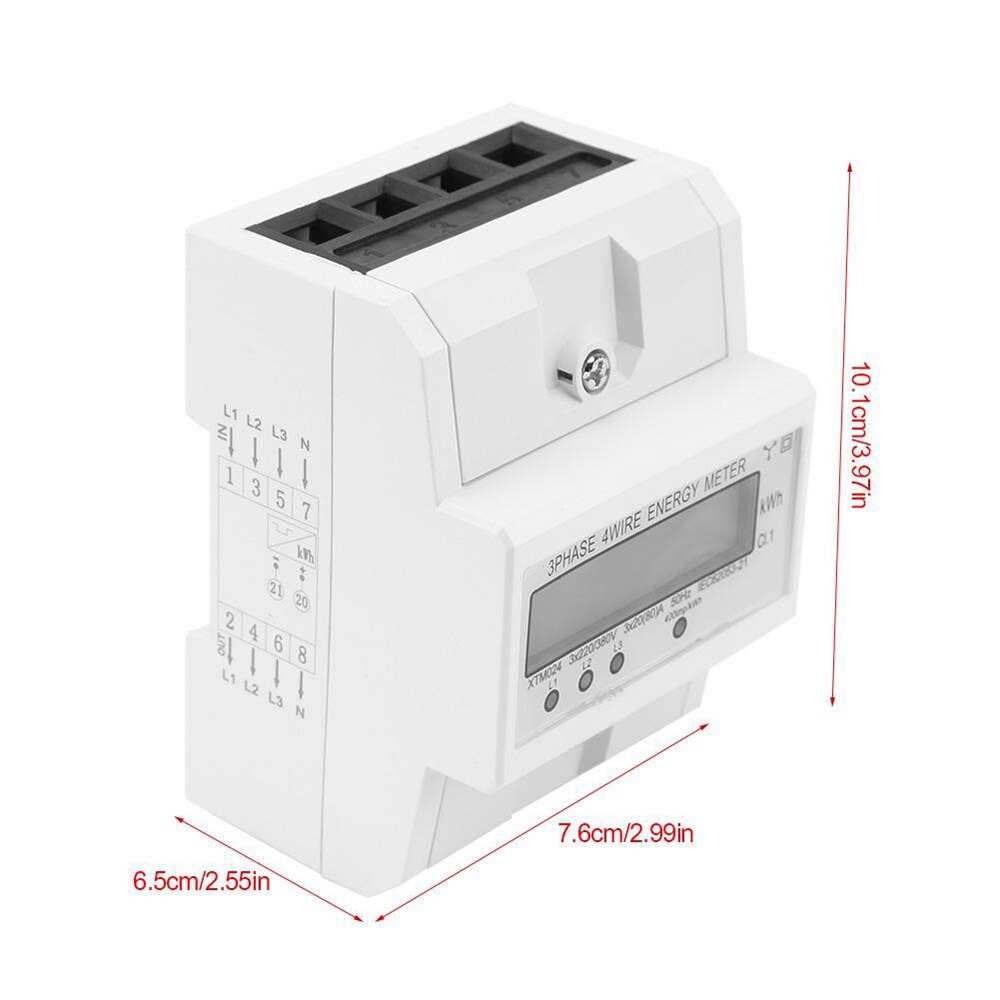 Din Rail 3 Phase 4 Wire Electronic KWh Consumption Energy Meter Meter kWh 80A 380V AC 50Hz LCD Backlight Display: Default Title