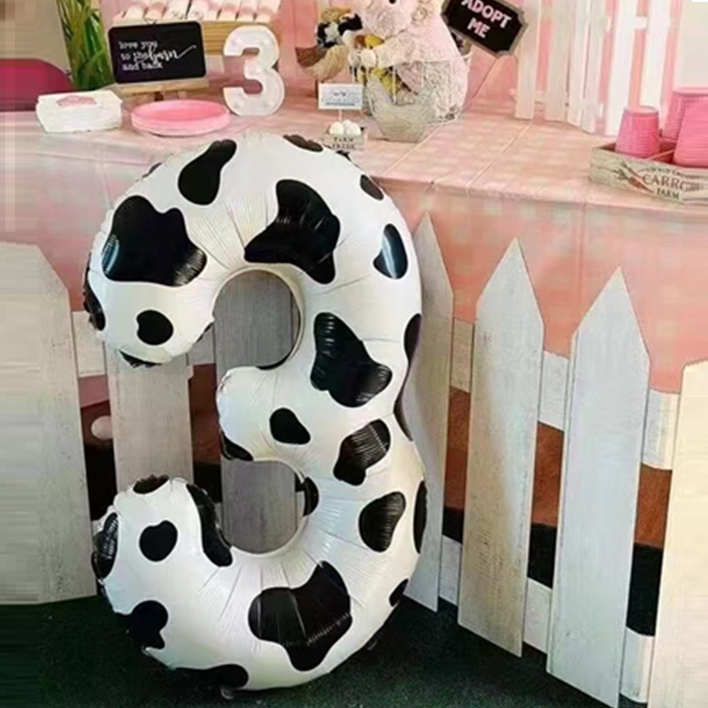 40 cali Krowa Nadruk 1 2 3 4 5 6 7 8 9 0 Cyfrowy balon z numerem Chłopiec Dziewczyna Krowa Farma Stodoła Motyw Dekoracja urodzinowa