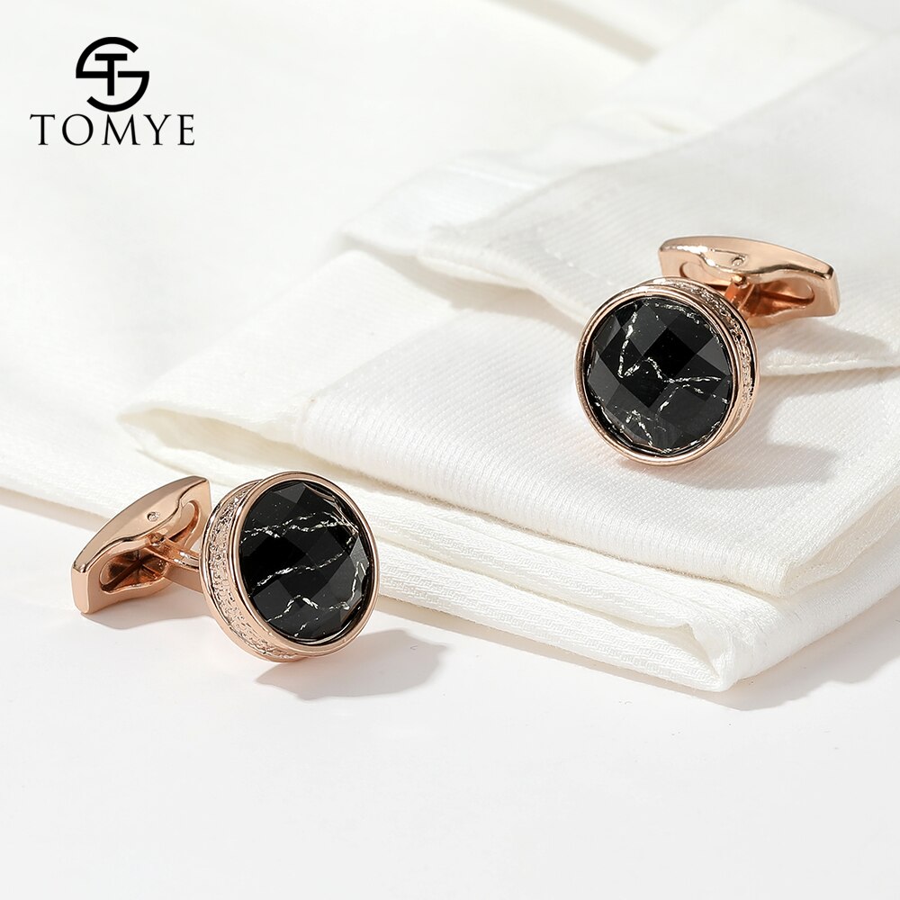 Cufflinks for Men TOMYE XK20S037 Round Marbling 3 Colors Metal Shirt Cuff Links for