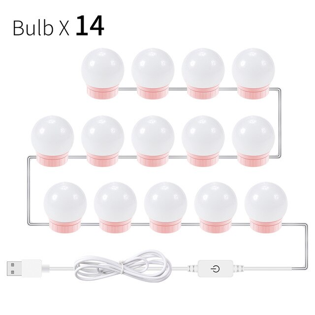 Make-up Spiegel Licht mit Led Beleuchtung Spiegel Lampen für Home Decor Badezimmer Kosmetische Dressing Tisch Spiegel Lampe Eitelkeit Lichter Usb: 14 bulbs pink