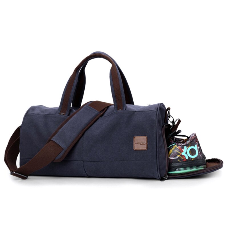 Unisex Canvas Reistassen Grote Capaciteit Handtas Fitness Sport Schoudertas Met Schoenen Zak Bagage Tas Zwart Kaki XA30M