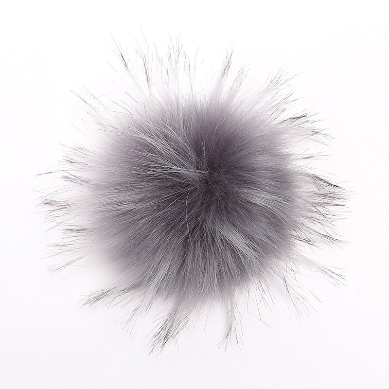Pompons artificiels 10cm pour chapeau et bonnet d'hiver | Avec bouton en fourrure de raton laveur, Pom Poms en boule pour femmes et enfants, fournitures de bonnets: Grey