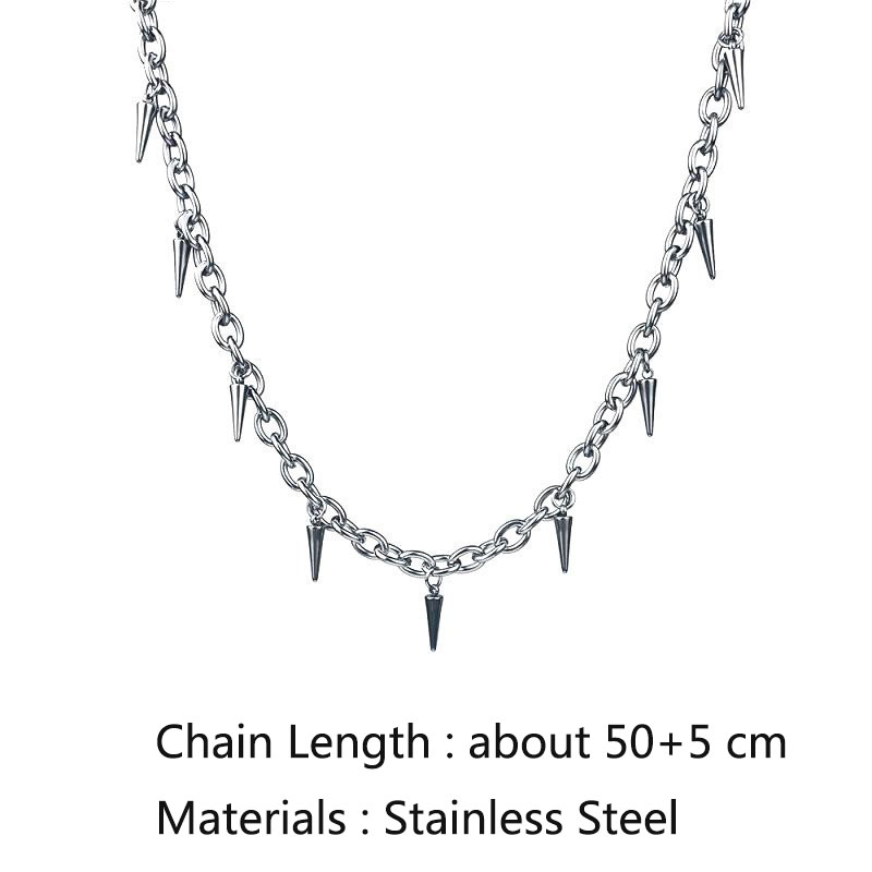 Gargantilla con remaches de cadenas de acero inoxidable para hombre, joyería de cuello Punk de hip hop, cadena de cuello corto con colgante, accesorios góticos