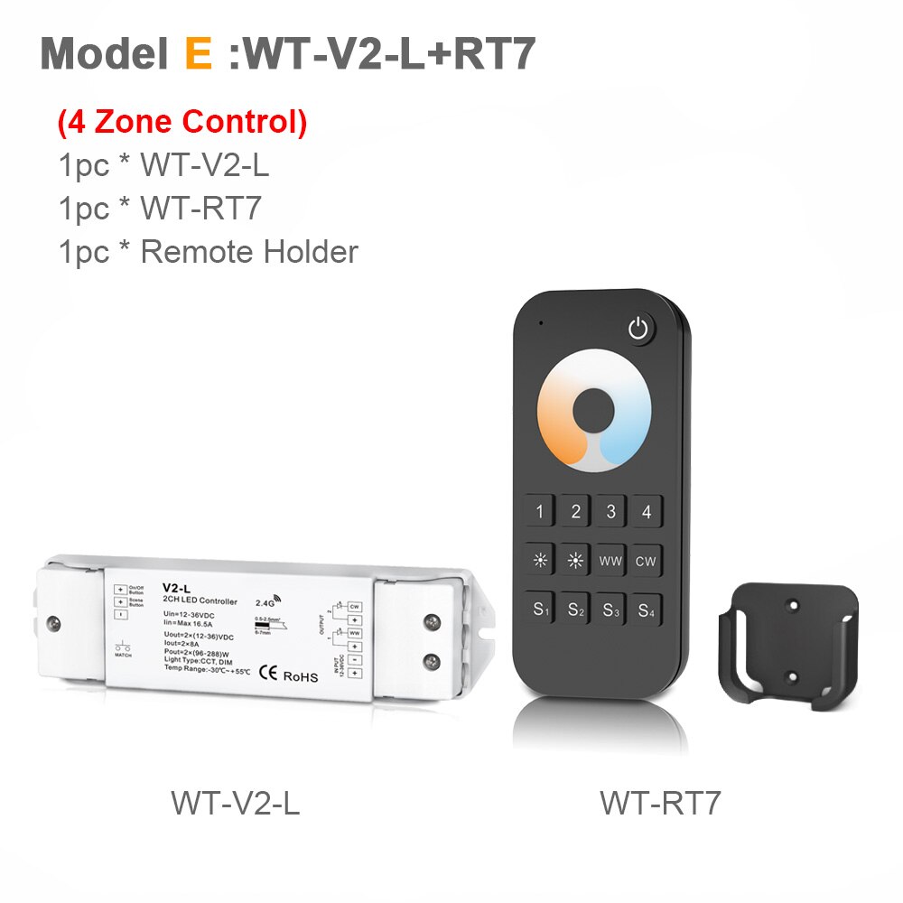 LED Dimmer Switch CCT 12V 24V 36V RF Wireless 2.4G Remote Smart Wifi 2CH WW CW LED Controller for CT Single Color LED Strip V2-L: Model E