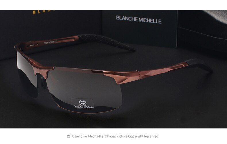 Lunettes de soleil de Sport en aluminium magnésium ultralégères de polarisées pour hommes UV400 rectangulaires or lunettes de soleil de conduite en plein air: Marron