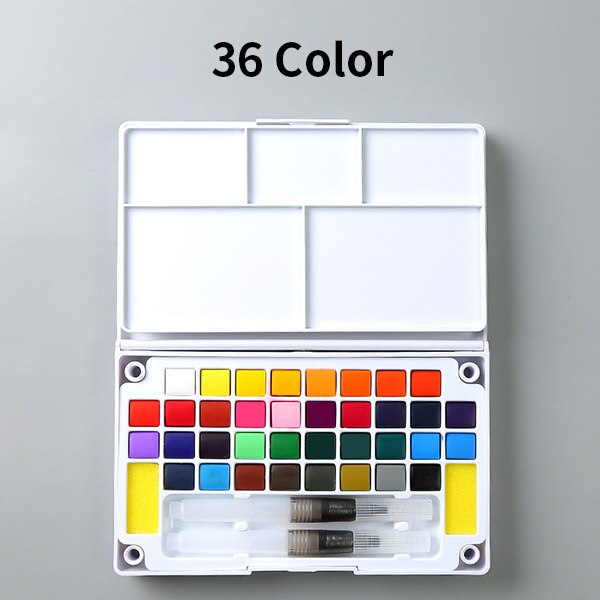 Solid Watercolor Paint Set Box With Paint Brush Pen Portable Water Color Pigment For School Students Beginner Art Supplies: 36 color