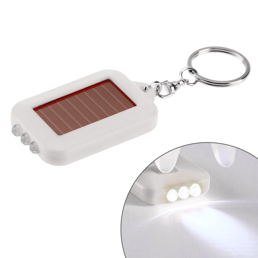 Mini Solar Power 3 LED Light Keychain Keyring Torch Outdoor Portable Flashlight Tools Ooutdoor Light Emergency Light: White