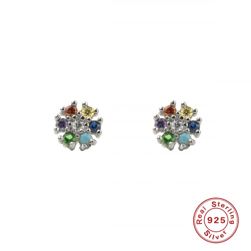 ROXI Colorful 6 Colors Flower Stud Earrings for Women Girls Wedding Piercing Earrings Cartilage 925 Sterling Silver Pendientes