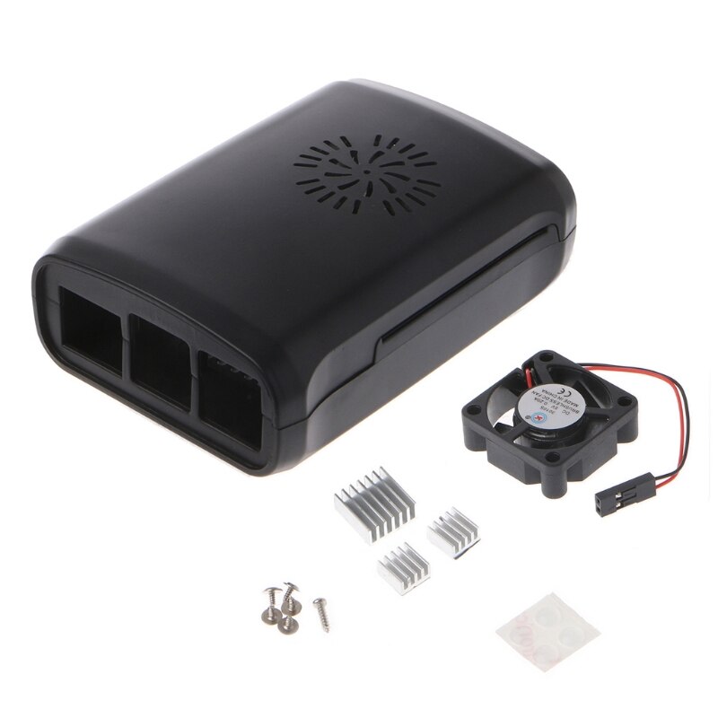 Pi box abs behuizing met ventilatormodule voor raspberry  pi 3/2/ b plus met 3pc koellichamen