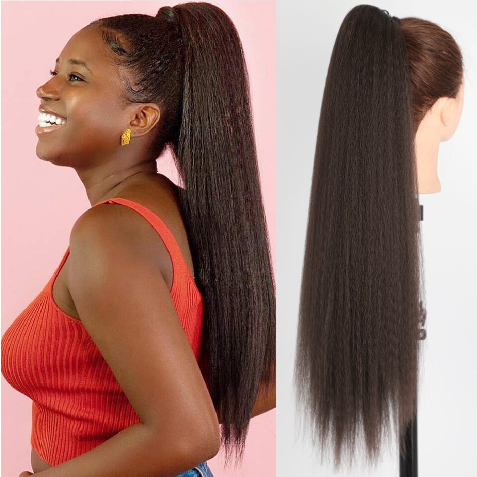 Vigorous Long Yaki Straight Wrap Around Clip In Ponytail Hair Extension - Foto 2