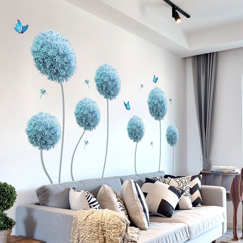 Large Blue Flower wall Stickers Home Decor Wall Decals 3d Wall Sticker Flower Living Room Decoration Large Vinyl Wall Murals
