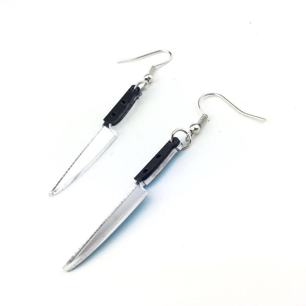Overdreven Grappige Zilveren Kleur Mes Acryl Oorbellen Voor Vrouwen Mannen Cool Punk Dangle Oorbellen Trendy Unisex Brincos