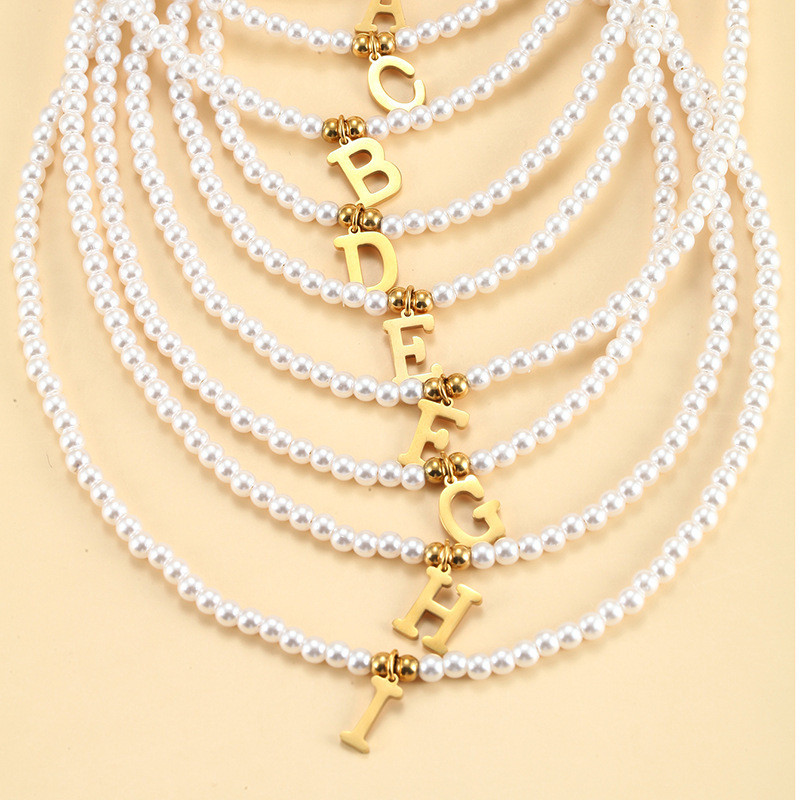 Gouden Letters Initial Hanger Ketting Diy Naam Gesimuleerde Parels Kralen Kettingen voor Vrouwen Parel Vrouw Choker Sieraden