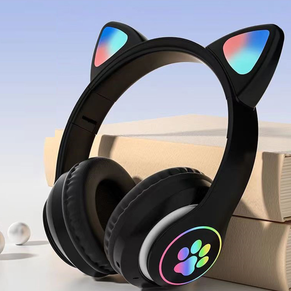 Cute Cat Ears Wireless Headphones RGB Gaming Headset With Microphone Noise Cancelling LED Earphones Stereo Music Children's